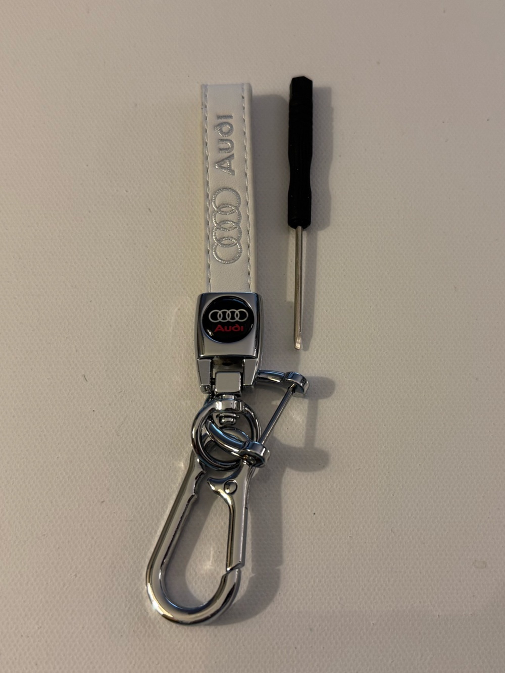 Audi Key Fob Keychain in White Leather with Logo NWT